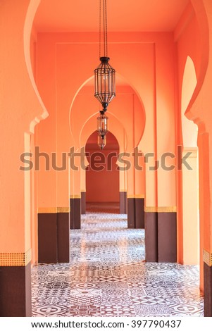 The hallway is designed in contemporary Egypt.