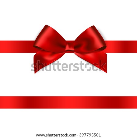 Shiny red satin ribbon on white background. Vector red bow. Isolated red bow and ribbon. Holiday red bow and ribbon. Christmas gift, valentines day, birthday  wrapping element Royalty-Free Stock Photo #397795501