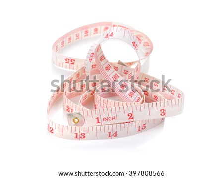 Centimeter of white color from fabric for measurement of length and volume on a white background Royalty-Free Stock Photo #397808566