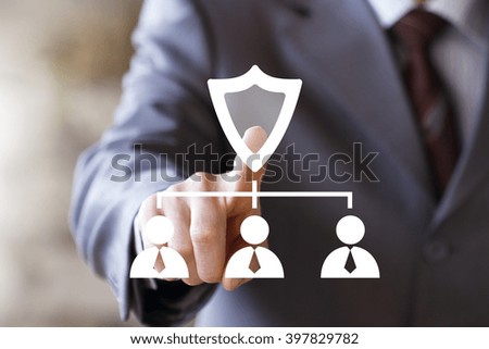 Businessman pushing button web shield online security antivirus icon