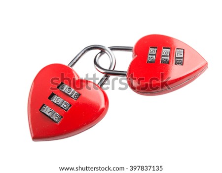 Padlock red heart-shaped. Combination padlock. Isolation.