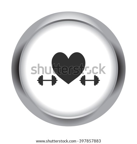 Strong heart dumbbell  simple icon on round background