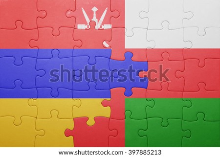puzzle with the national flag of armenia and oman . concept