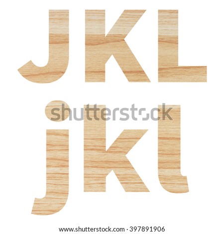 English alphabet with wood texture isolated on white background