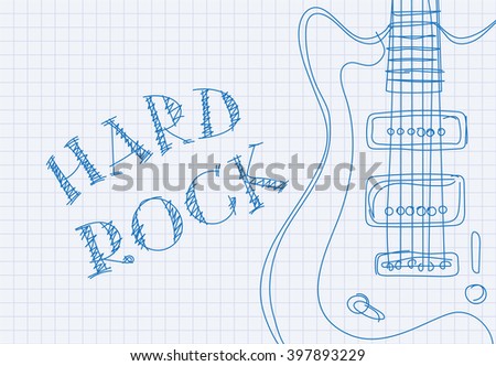 Inscription hard rock on notebook sheet patterned guitar