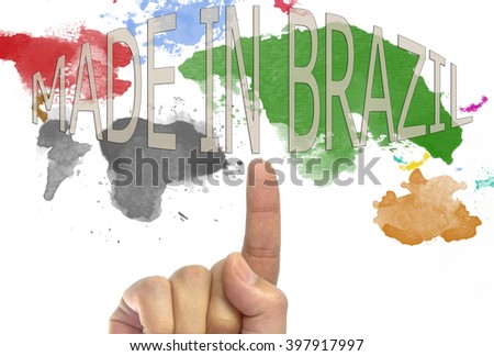 made in BRAZIL written World map in picture paints multicolor style on white 