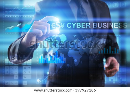 Businessman select cyber business on virtual screen.
