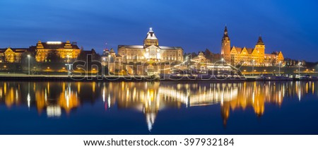 panorama of night city,Szczecin,Poland