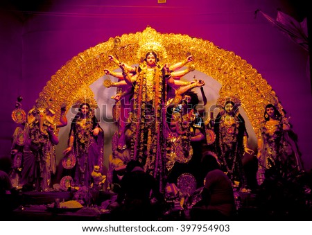 Durga Idol - Durga puja Navrata,  West Bengal, India Royalty-Free Stock Photo #397954903