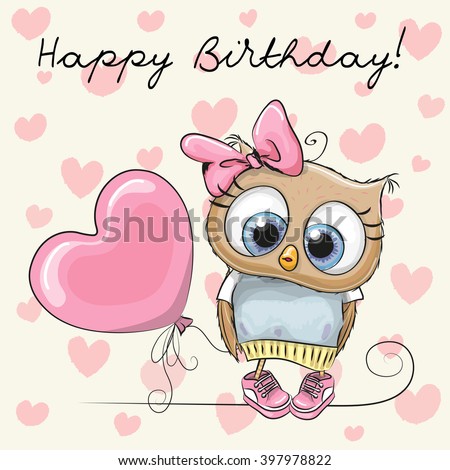 Cute Cartoon Owl Girl with a balloon