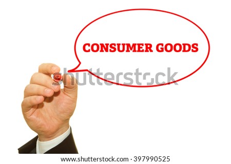 Hand writing "Consumer goods" on a transparent wipe board.