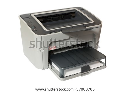 gray office laser printer isolated on white with clipping path