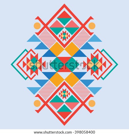 Vector Aztec stile tribal elements, ethnic design mix geometric textile with light blue color background Royalty-Free Stock Photo #398058400