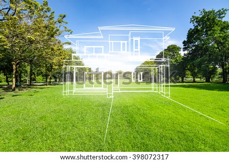 concept of dream house on green grass filed Royalty-Free Stock Photo #398072317