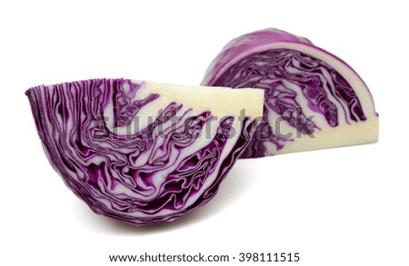 fresh red cabbage with slices isolated on white background