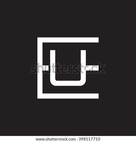 letter E and U monogram square shape logo white black background