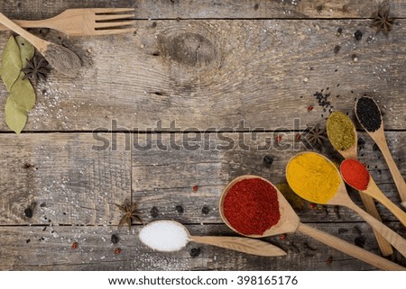 BACKGROUND PICTURES, Colorful spices on a wooden background