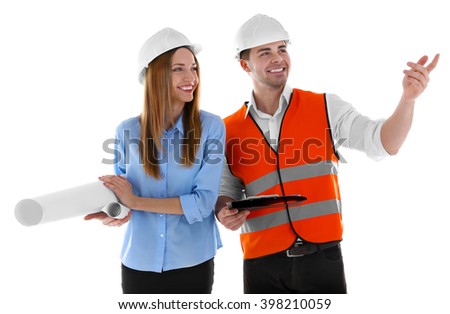 Two architects at work isolated on white