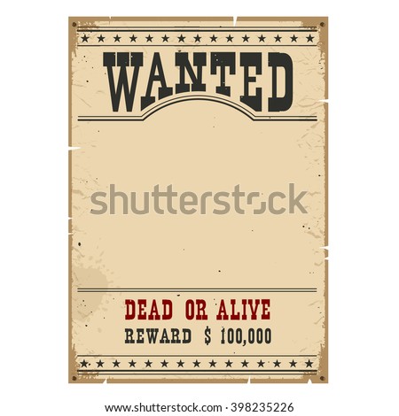 Wanted poster on wood wall texture for portrait.Western vintage paper Royalty-Free Stock Photo #398235226