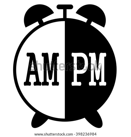 silhouette clock icon on a white background use for children alarm,am and pm text on clock silhouette shape,24 hours service Royalty-Free Stock Photo #398236984