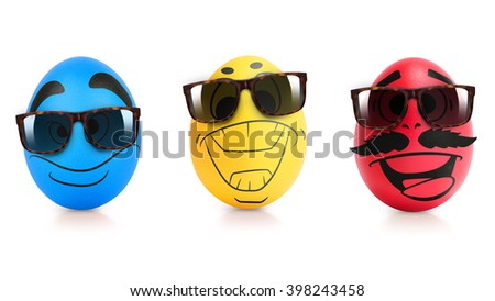 Concept of Easter egg with emotions faces isolated on white