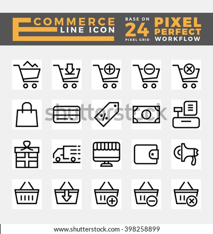Set of E-commerce and Online Shopping Icons Base on 24 Pixel Grids. This icons created on pixel perfect workflow. Vector illustration Royalty-Free Stock Photo #398258899