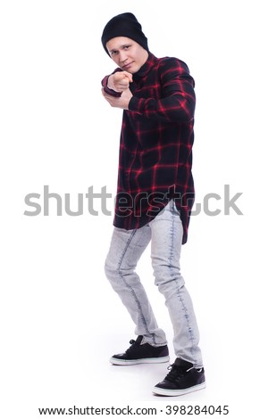Hip Hop Style Dancer performing isolated on a white background