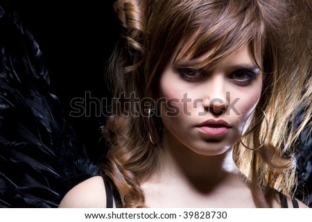 picture of lovely girl with black angel wings