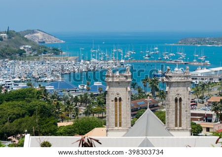 Saint Josef Cathedral and Moselle Bay in Noumea, New Caledonia Royalty-Free Stock Photo #398303734