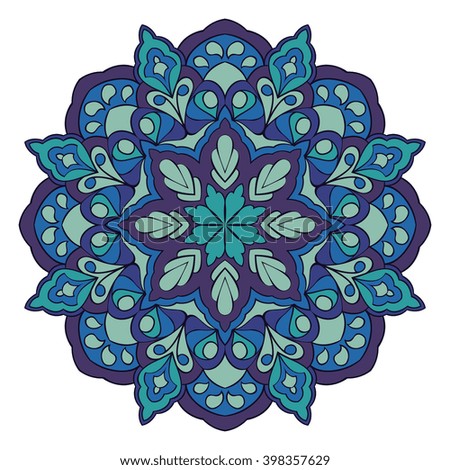 Colorful mandala in shades of blue. Round eastern vector ornament.