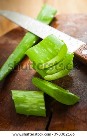 Aloe vera fresh leaf on cutting board