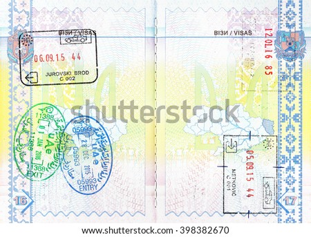 Passport stamps of Croatia, Emirates and Hungary. Cancelled entry stamp of Croatia (refused entry).