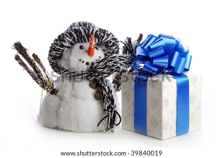 snowman and gift box on white background