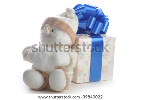 snowman and gift box on white background