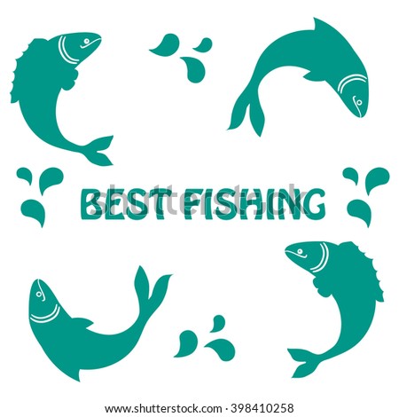 Cute icon with a fish and an inscription: "Best fishing" on a white background