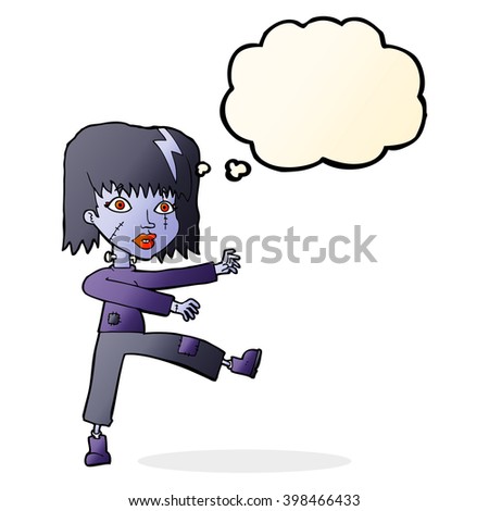 cartoon undead girl with thought bubble