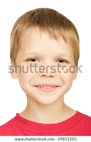 Funny happy child over a white background