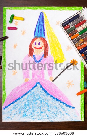 Photo of a colorful drawing: princess in a  beautiful dress