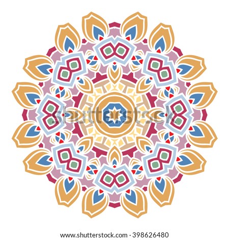 elegance hand drawn round colorful lace ornament, mandala, zentangle, vector illustration.