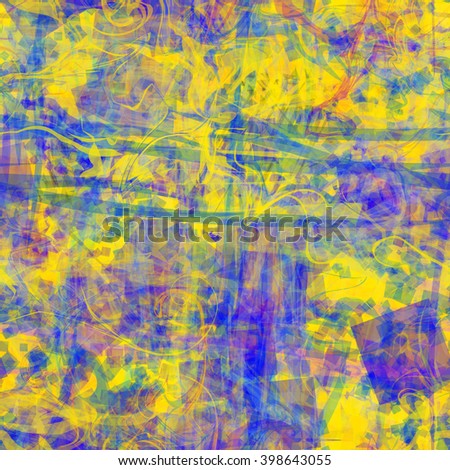 Yellow and blue. Grunge template. The spots, wavy lines and scratches. Rough texture. Seamless vector pattern. Abstract background. Easy editing.