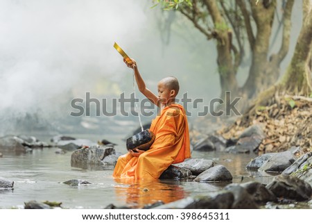 novice monks thailand ,buddhist temple,Novice monk went on a pilgrimage alone stay outdoors.