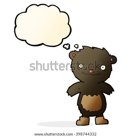 cartoon teddy black bear wearing boots with thought bubble