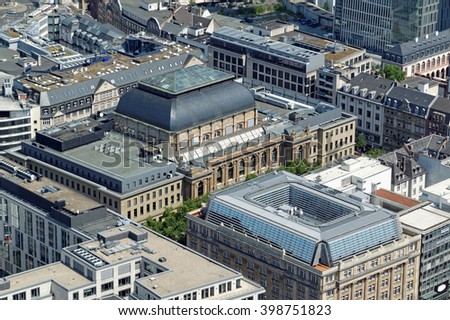 Aerial view of Stock exchange in Frankfurt, Germany from the Main Tower in Frankfurt