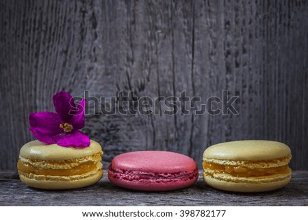 Colored macaroons with viola