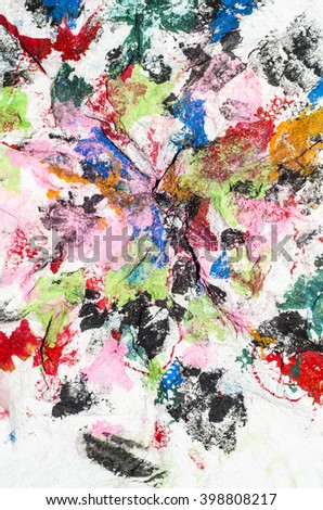 Abstract background from discarded kitchen roll paper used for cleaning paint brushes or checking color tones during mixing / Abstract background / After painting the paper are recycled for future use