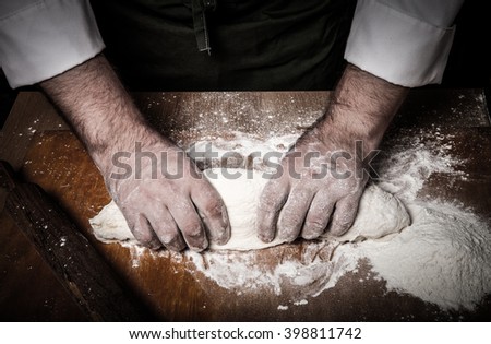 The process of making home bread by male hands. Toned.