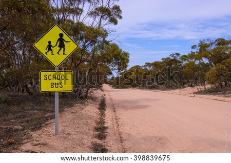 School bus stop warning road sign Australian rural outback