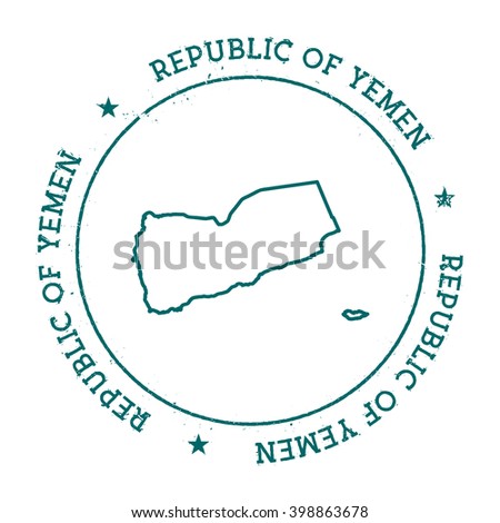 Yemen vector map. Retro vintage insignia with Yemen map. Distressed visa stamp with Yemen text wrapped around a circle and stars. Country map vector illustration.