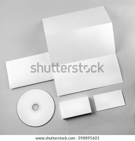 Photo of blank stationery set on gray background. Template for branding identity. For design presentations and portfolios. Mockup for branding identity. Corporate identity. Top view.