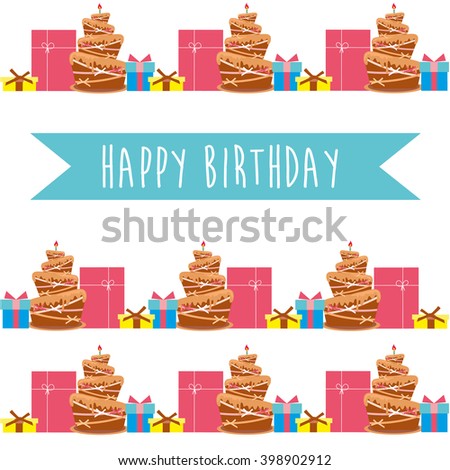 Card with birthday cake. Vector Illustration